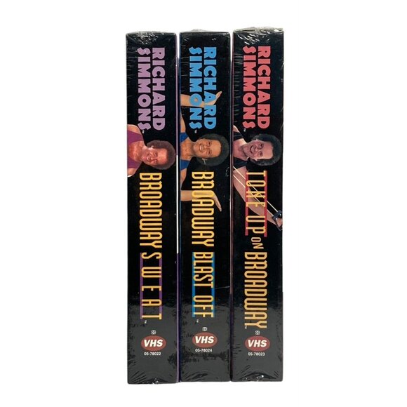 Richard Simmons 3 VHS Sealed Broadway Sweat Blast Off Tone Up Workouts - No Cord - Picture 2 of 14